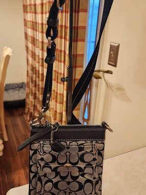 Coach Black Gray Signature Jacquard Logo Crossbody Bag Silver Hardware